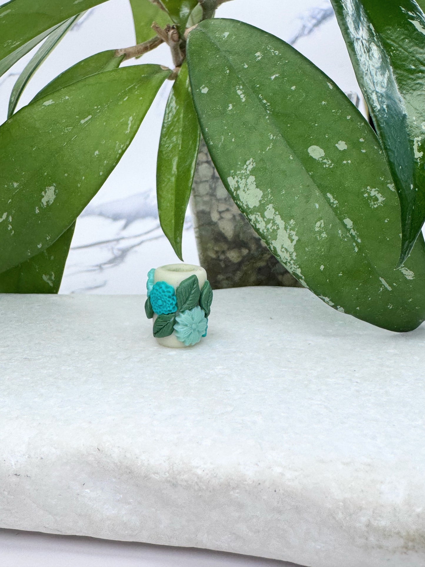 Teal Floral Glow in the Dark Clay Tube